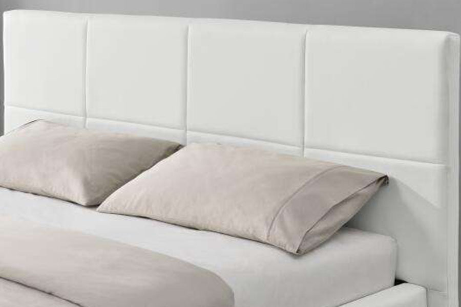 1239-1G Struttura letto imbottita doppia ottomana LED in ecopelle bianca
